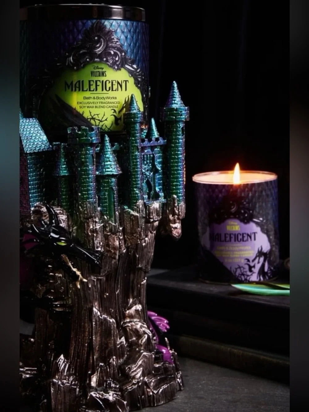Bath & Body NWT Maleficent Dragon Castle Pedestal 3-Wick Candle Holder